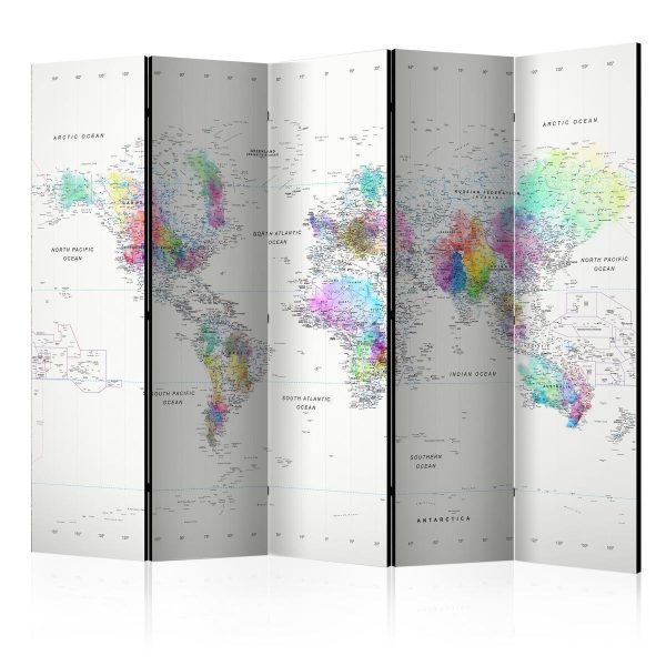 Room Divider - White-colorful world map