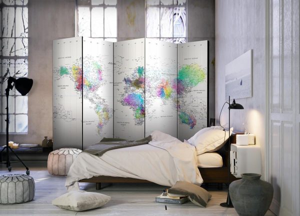 Room Divider - White-colorful world map