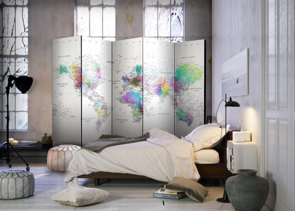 Room Divider - White-colorful world map