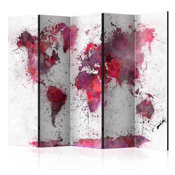 Room Divider - World Map: Red Watercolors II