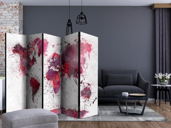 Room Divider - World Map: Red Watercolors II