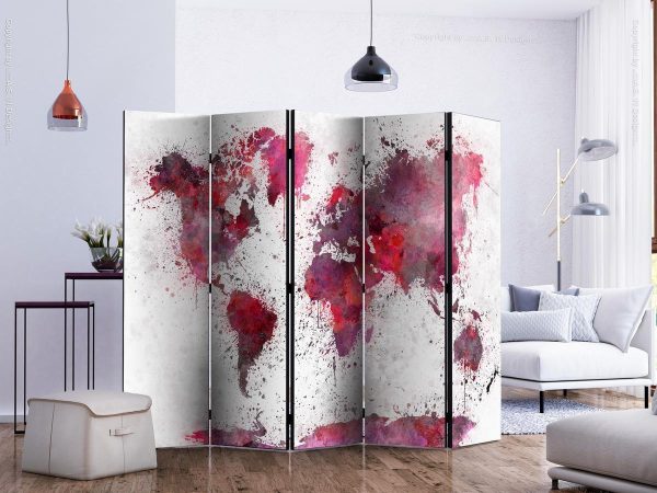 Room Divider - World Map: Red Watercolors II