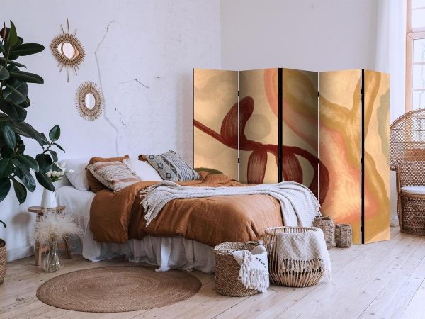 Room Divider - Worn Figures - Shapes in Lime Wash Technique in Warm Colors