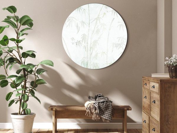 Round Canvas Print - Bamboo forest - Delicate bamboo jungle in pastel colors of celadon and green on a light background/Jungle in Asia