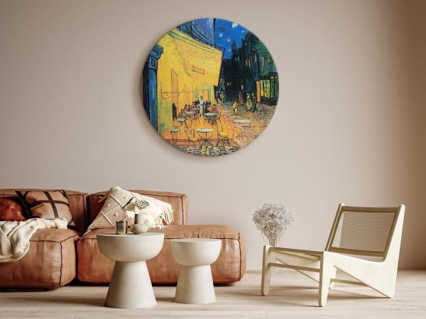 Round Canvas Print - Café Terrace at Night Vincent Van Gogh - View of a French Street