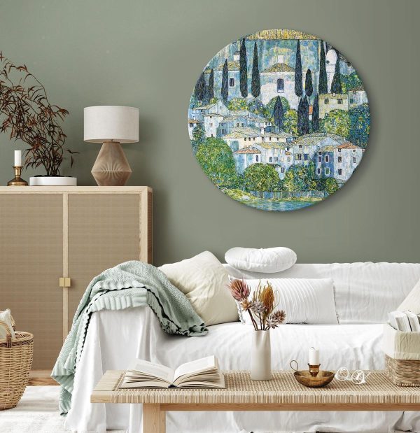 Round Canvas Print - Church in Cassone Gustav Klimt - German Architecture by the River