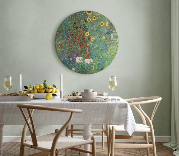 Round Canvas Print - Round Country Garden With Sunflowers Gustav Klimt - Multi-Colored Flowers