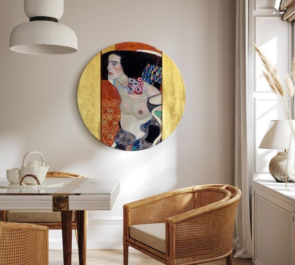 Round Canvas Print - Round Judith II Gustav Klimt - Abstract Portrait of a Half-Naked Woman