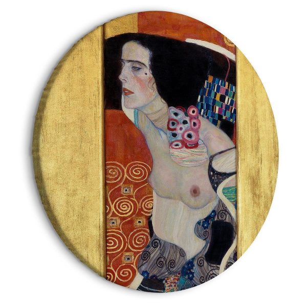 Round Canvas Print - Round Judith II Gustav Klimt - Abstract Portrait of a Half-Naked Woman