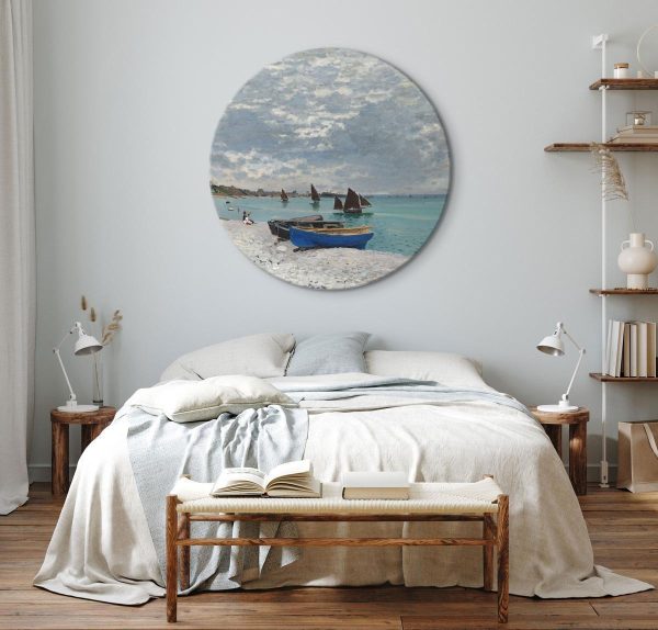 Round Canvas Print - Sainte-Adresse Beach Claude Monet - Boats on the Seashore