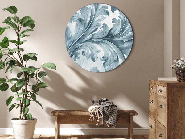 Round Canvas Print - Stone Baroque Ornaments in Light Shades of Gray-Blue