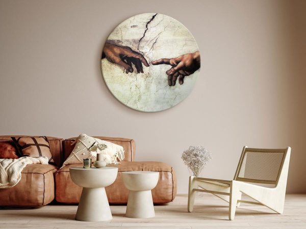Round Canvas Print - The Creation of Adam - hands from a fresco by Michelangelo
