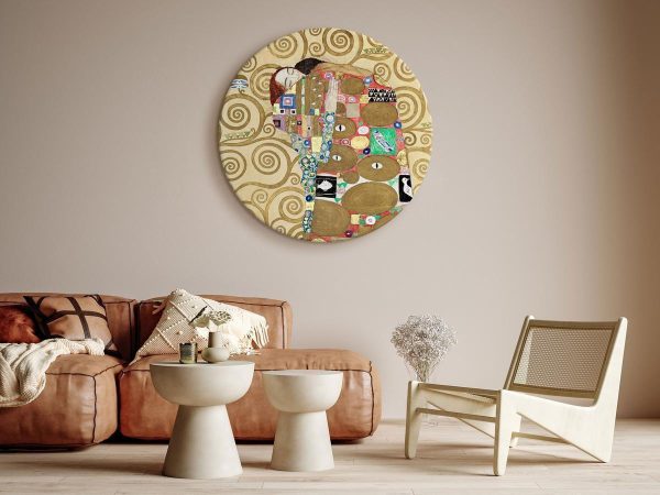 Round Canvas Print - The Fulfillment of Gustav Klimt - An Abstract Portrait of a Couple in an Embrace