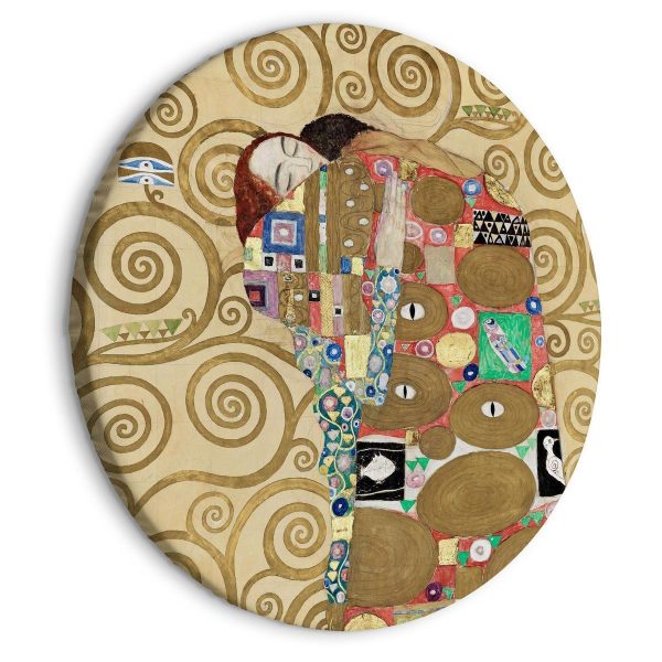 Round Canvas Print - The Fulfillment of Gustav Klimt - An Abstract Portrait of a Couple in an Embrace