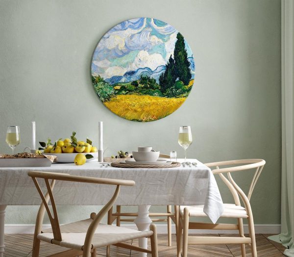 Round Canvas Print - Vincent Van Gogh - A Landscape With a Yellow Field of Chrysanthemum and a Cypress Tree