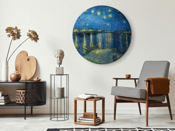 Round Canvas Print - Vincent Van Gogh - Starry Night Over the Rhone - A Boat Against the Backgof the Blue Sky