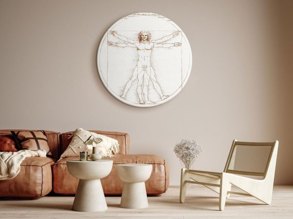 Round Canvas Print - Vitruvian Man by Leonardo Da Vinci - A Drawing of the Proportions of a Man’s Body