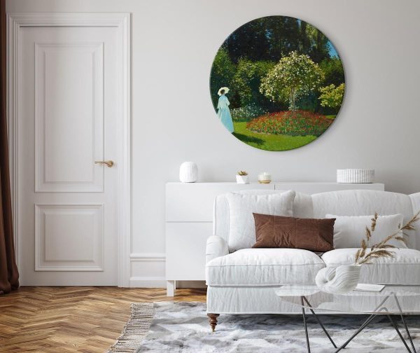 Round Canvas Print - Woman in the Garden by Claude Monet - A Landscape of Vegetation in Spring