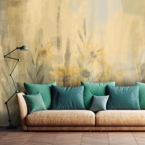 Wall Mural Wallpaper - A touch of summer - floral motif with a meadow full of yellow flowers and grasses - Image 3
