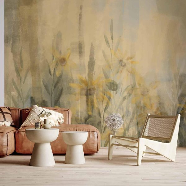 Wall Mural Wallpaper - A touch of summer - floral motif with a meadow full of yellow flowers and grasses