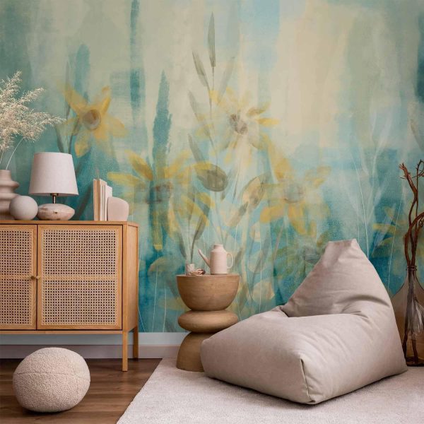 Wall Mural Wallpaper - A touch of summer - floral motif with a meadow of flowers in blue tones