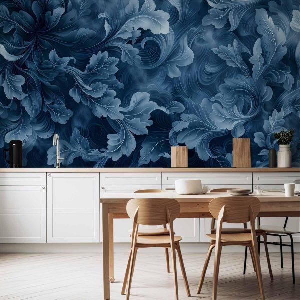 Wall Mural - Abstract Ornaments: Dark Blue Victorian Leaves - Image 2