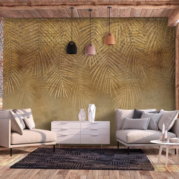 Wall Mural - Abstract nature in beige - composition with golden exotic leaves