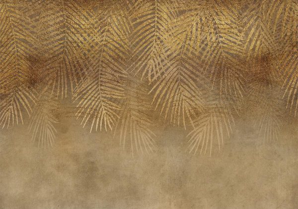 Wall Mural - Abstract nature in beige - composition with golden exotic leaves