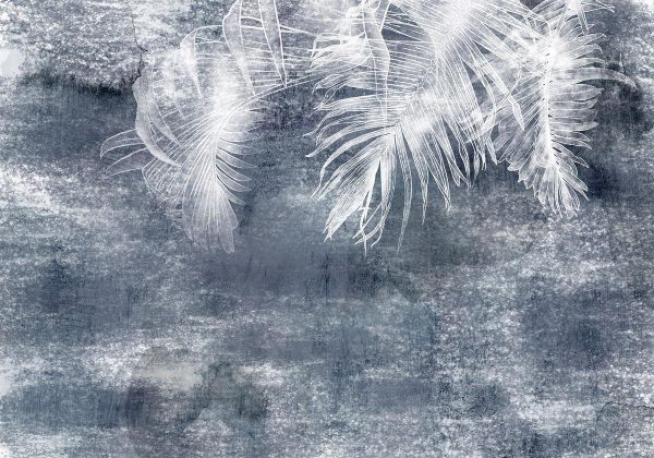 Wall Mural - Abstraction with nature - exotic leaves on a blue background with pattern