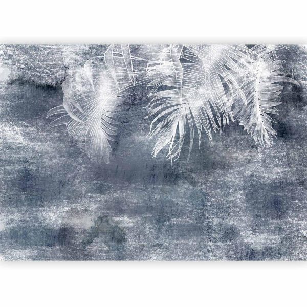 Wall Mural - Abstraction with nature - exotic leaves on a blue background with pattern