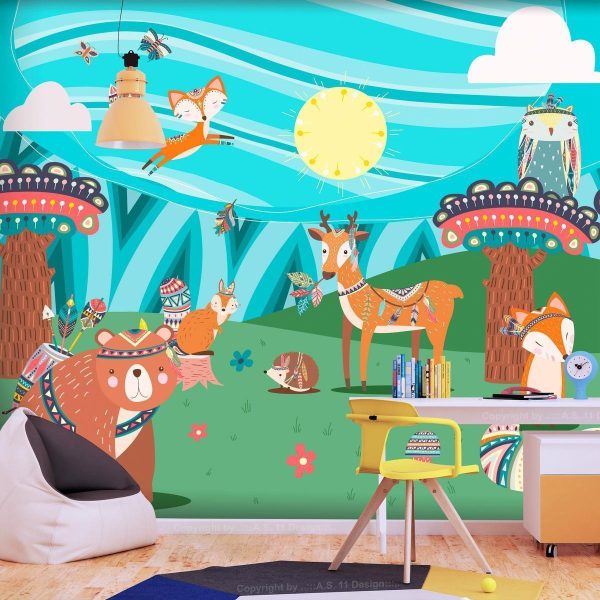 Wall Mural - Adventures in the forest - forest animals in an Indian theme for children