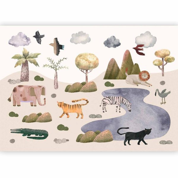 Wall Mural - Africa for Toddlers - Savannah Animals in Pastel Colours
