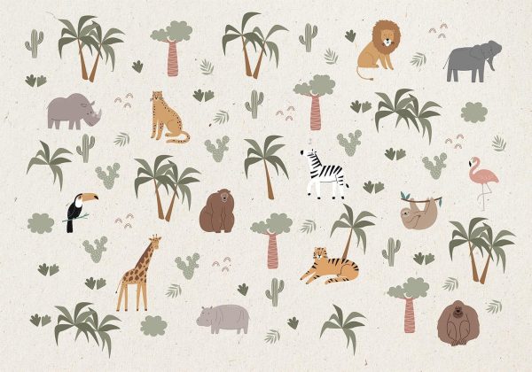 Wall Mural Wallpaper - African Composition - Animals for the Children's Room on a Paper Background - Image 6