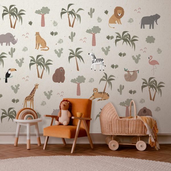 Wall Mural Wallpaper - African Composition - Animals for the Children's Room on a Paper Background - Image 3
