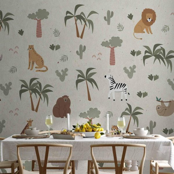 Wall Mural Wallpaper - African Composition - Animals for the Children's Room on a Paper Background