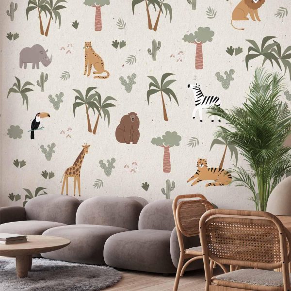 Wall Mural Wallpaper - African Composition - Animals for the Children's Room on a Paper Background - Image 2
