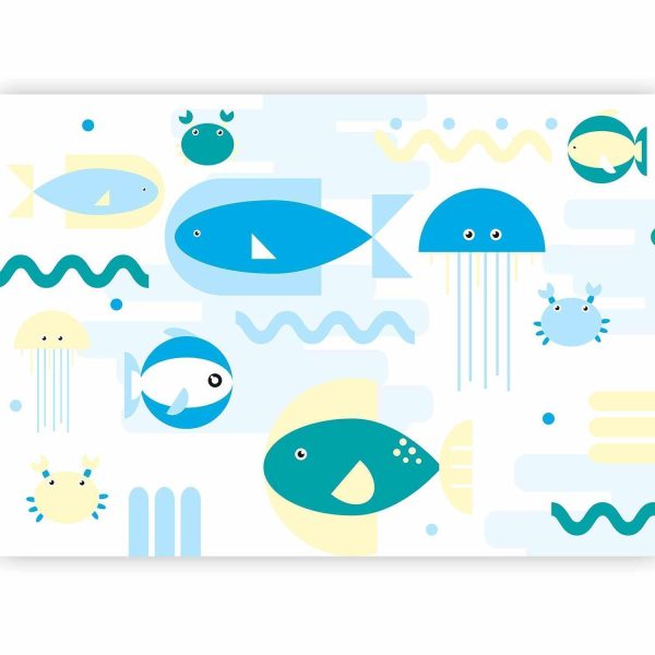 Wall Mural Wallpaper - Animals in the sea - geometric blue fish in water for kids - Image 5
