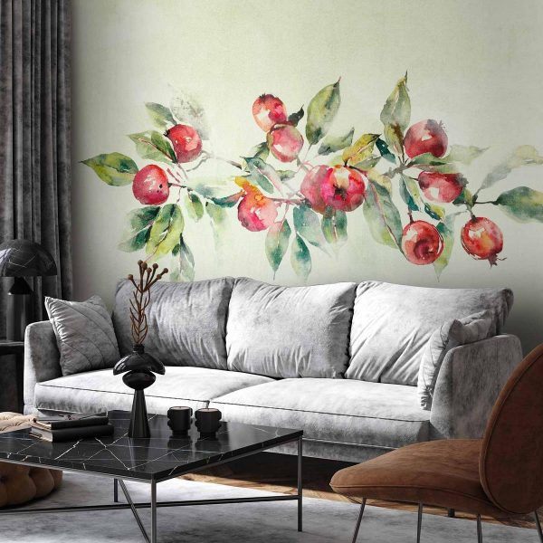 Wall Mural - Apple branch - delicate landscape with a plant and apples on a white background