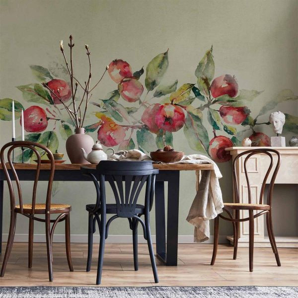 Wall Mural - Apple branch - delicate landscape with a plant and apples on a white background