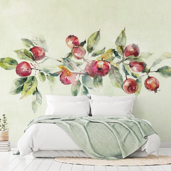 Wall Mural - Apple branch - delicate landscape with a plant and apples on a white background