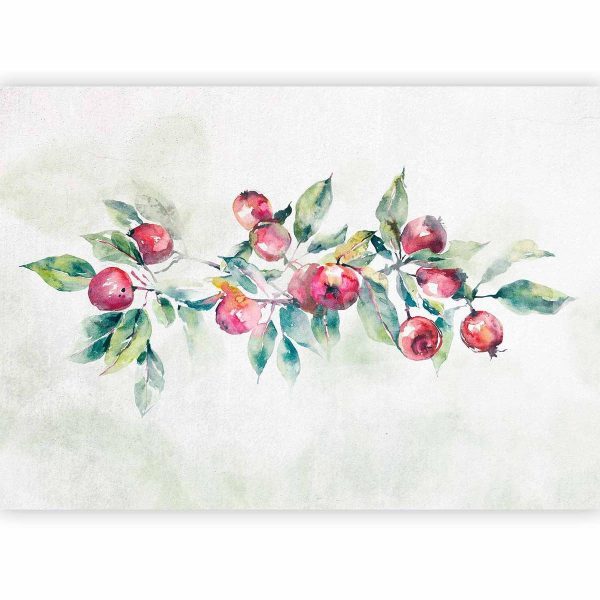 Wall Mural - Apple branch - landscape with a plant and red apples on a white background