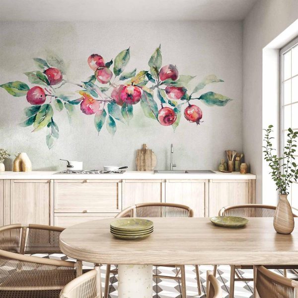 Wall Mural - Apple branch - landscape with a plant and red apples on a white background