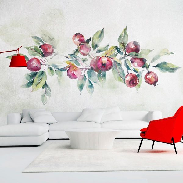 Wall Mural - Apple branch - landscape with a plant and red apples on a white background