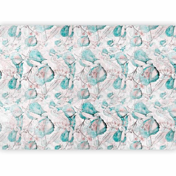 Wall Mural - Autumn souvenirs - floral pattern with turquoise leaves