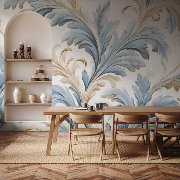 Wall Mural - Baroque Ornaments in Light Cream-Blue Hues - Image 2