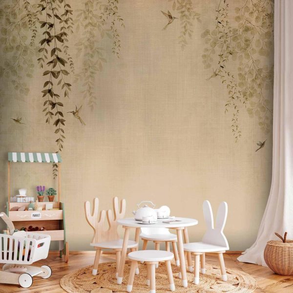 Wall Mural Wallpaper - Beige Hummingbirds