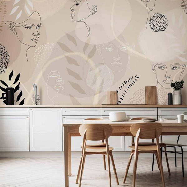 Wall Mural - Beige Line Art
