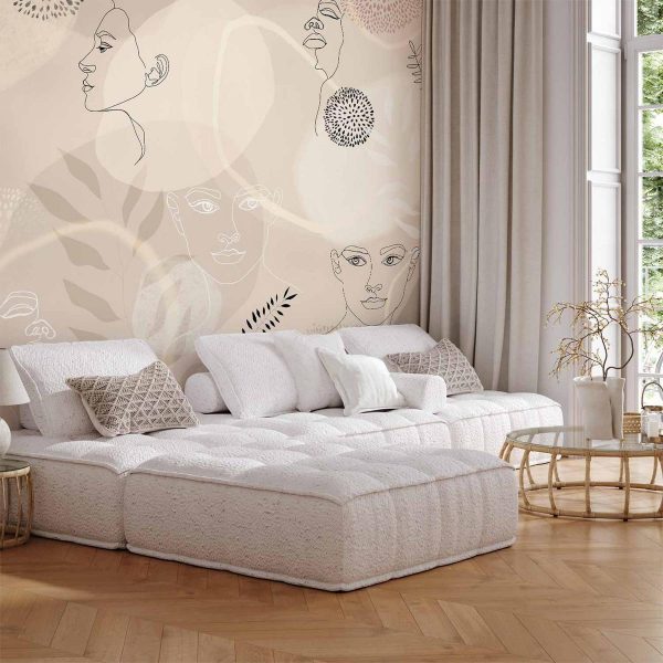 Wall Mural - Beige Line Art