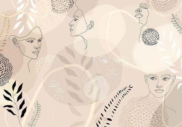 Wall Mural - Beige Line Art