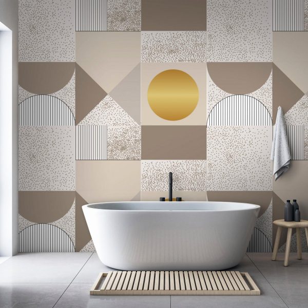 Wall Mural Wallpaper - Beige and Gold Geometric Pattern - Image 3